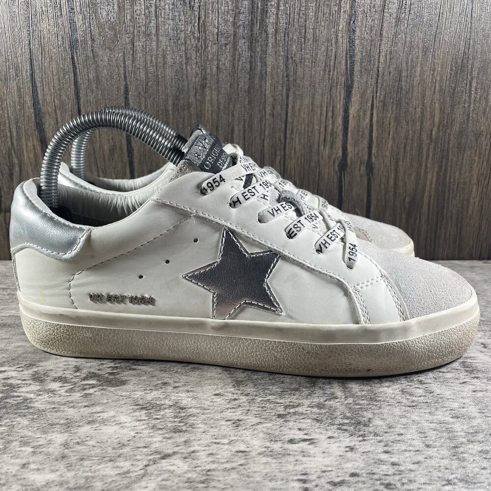 VINTAGE HAVANA Carla White Sneaker Silver Foil with Glitter Star Sz 7.5 - Picture 3 of 11